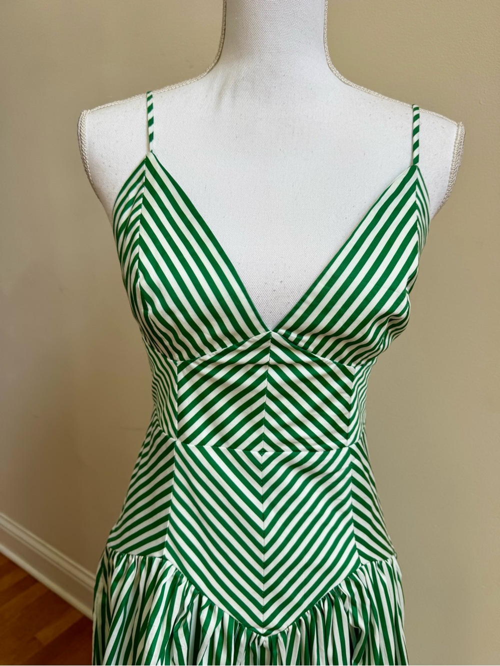 NWT FARM Rio Green & White Striped Midi Dress, NWT, XS - Picture 4 of 8